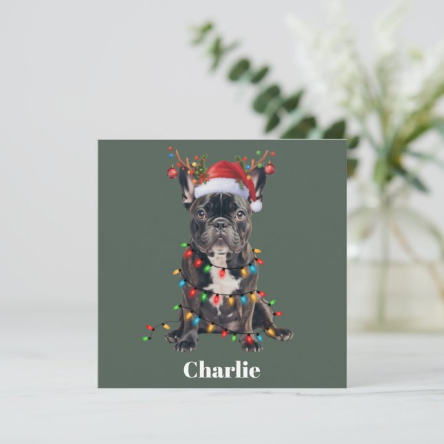 Cartão De Festividades Cachorro Bulldogue Francês de Natal Nome Personali (Em pé/Frente)