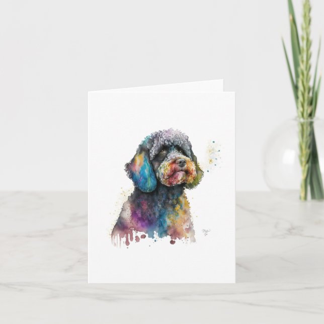 Cartão De Festividades Cachorro Cachorro Em Aquarela E Caneta (Frente)