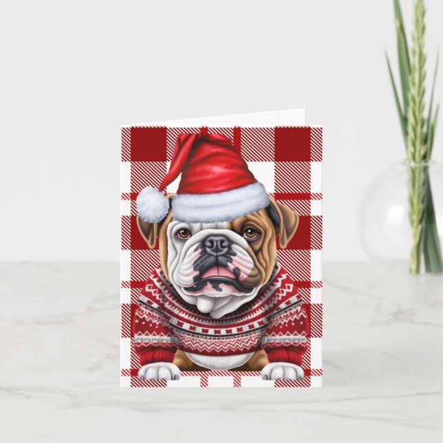 Cartão De Festividades Cachorro Cachorro Vermelho Xadrez Natal (Frente)