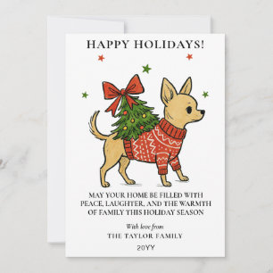 Cartão De Festividades Cachorro Chihuahua Transportando Árvore de Natal