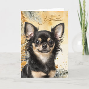 Cartão De Festividades Cachorro Chihuaua Preto de Tan Natal Pinheiros Dou