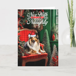 Cartão De Festividades Cachorro Collie de Natal travesso ou legal