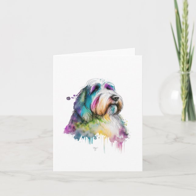Cartão De Festividades Cachorro Collie Em Aquarela E Caneta (Frente)