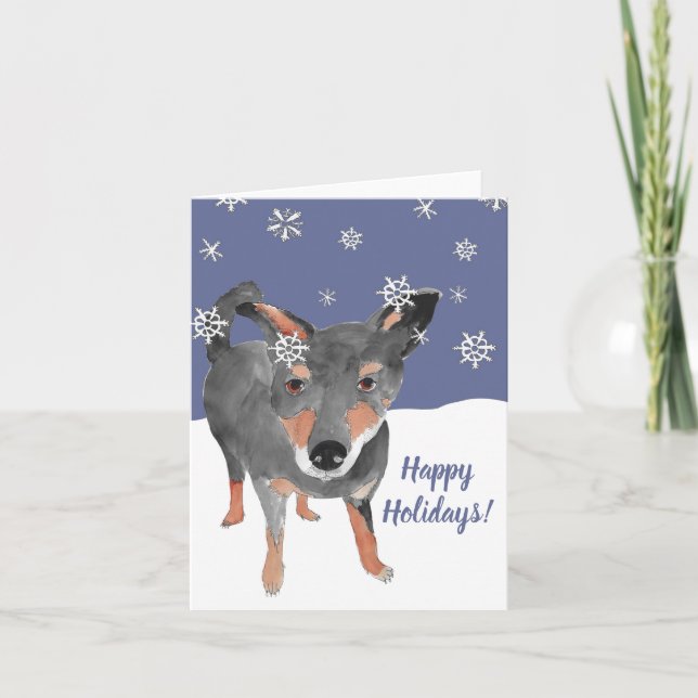 Cartão De Festividades Cachorro com flocos de neve  (Frente)