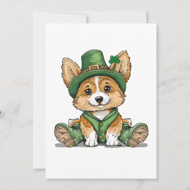 Cartão De Festividades Cachorro Corgi do Dia de São Patrício (Frente)