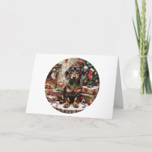 Cartão De Festividades Cachorro Dachshund Elfo de Natal
