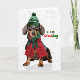 Cartão De Festividades Cachorro Dachshund Fofo Piadas de Pulgas Navidog N
