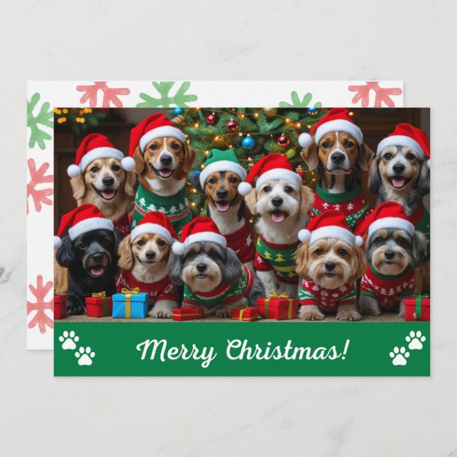 Cartão De Festividades Cachorro de Árvore de Natal Personalizado (Frente/Verso)