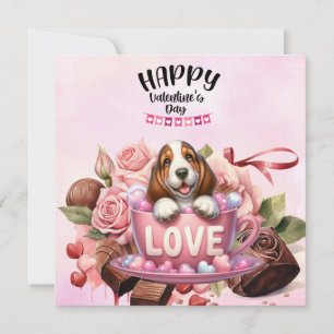 Cartão De Festividades Cachorro de Cachorro Basset para Dia de os namorad
