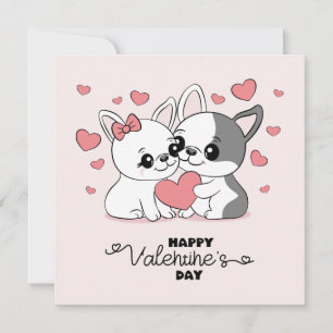 Cartão De Festividades Cachorro de Desenho Animado Fofo Amantes Corações 