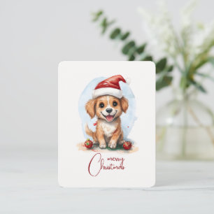 Cartão De Festividades Cachorro de Natal animado com Papai Noel e Ornamen
