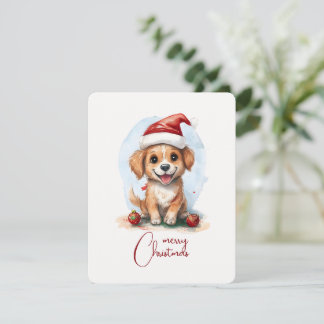 Cartão De Festividades Cachorro de Natal animado com Papai Noel e Ornamen