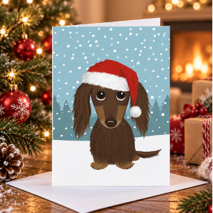 Cartão De Festividades Cachorro de Natal Bonito Dachshund de Chocolate de