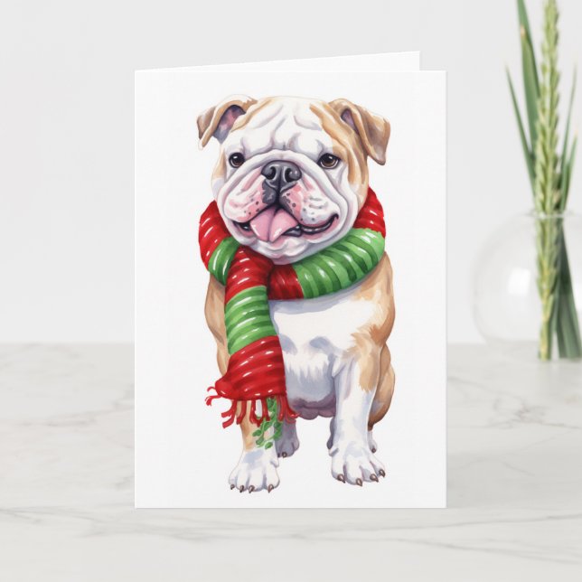 Cartão De Festividades Cachorro de Natal, Bulldog de Feriado, EM BRANCO (Frente)