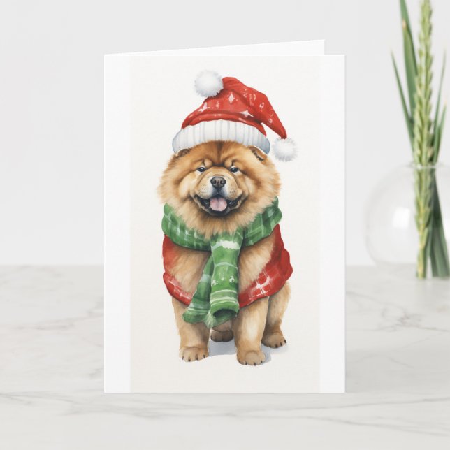 Cartão De Festividades Cachorro de Natal, Chow Chow de Feriado EM BRANCO (Frente)