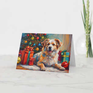 Cartão De Festividades Cachorro de Natal com Presentes