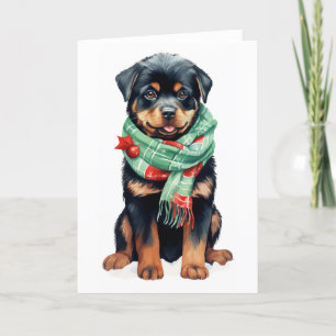Cartão De Festividades Cachorro de Natal, Filhote de Rottweiler de Férias