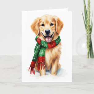 Cartão De Festividades Cachorro de Natal, Golden Retriever de Feriado, EM