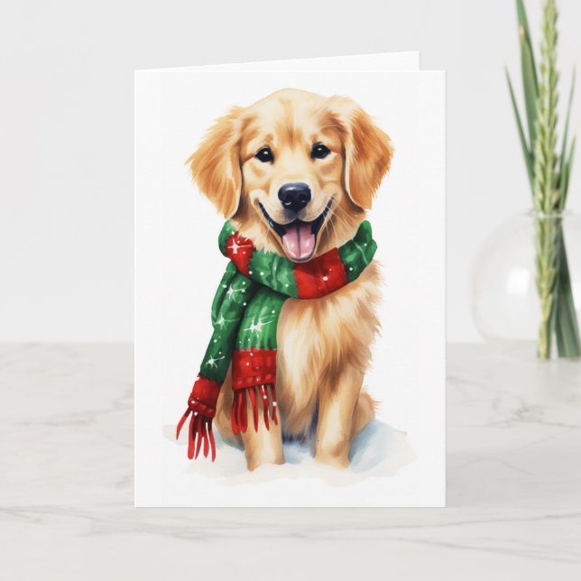 Cartão De Festividades Cachorro de Natal, Golden Retriever de Fim de Ano, (Frente)