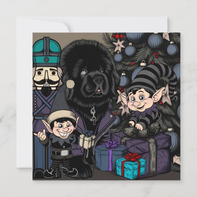 Cartão De Festividades Cachorro de Natal Gótico da Terra Nova (Frente)