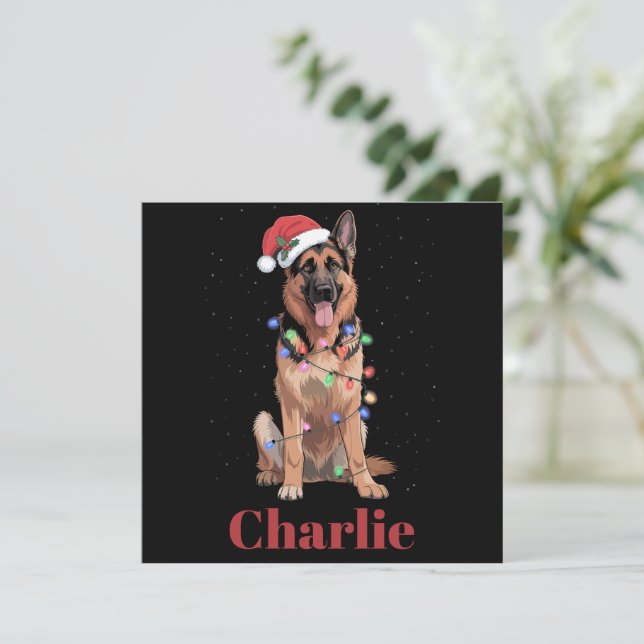 Cartão De Festividades Cachorro de Natal Pastor Alemão Nome Personalizado (Em pé/Frente)