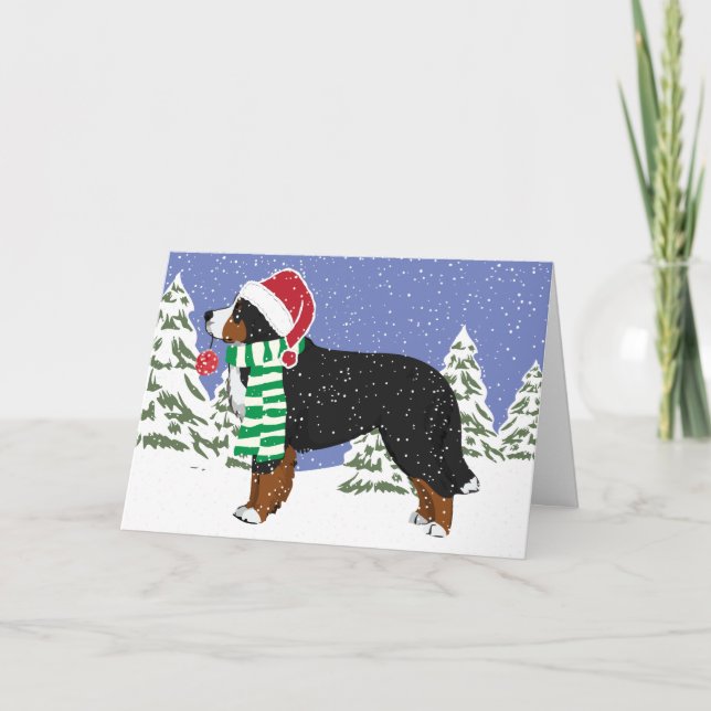 Cartão De Festividades Cachorro de Natal Personalizado Bernês Mt Holiday (Frente)
