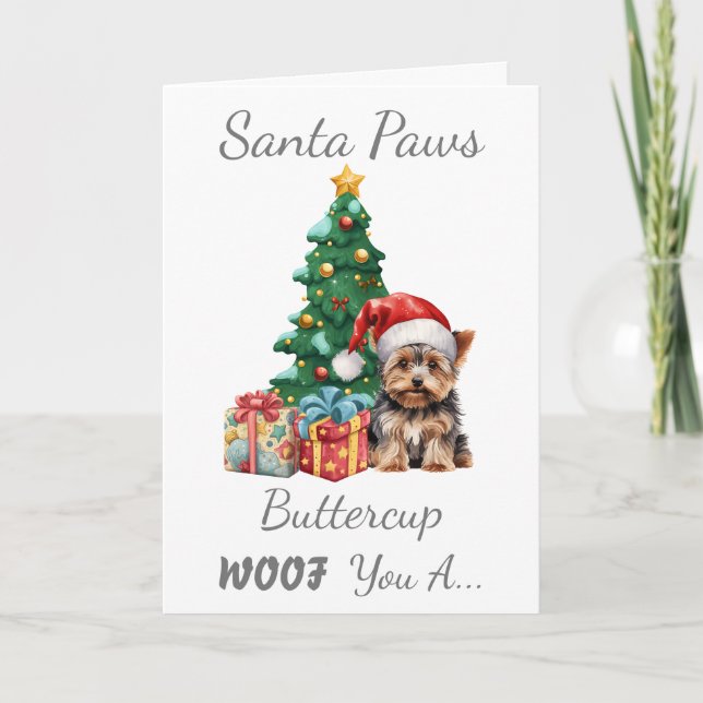 Cartão De Festividades Cachorro de Natal Personalizável Yorkshire Terrier (Frente)