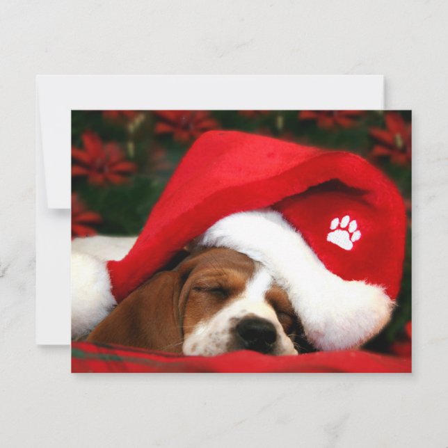 Cartão De Festividades Cachorro de Natal Sonolento (Frente)