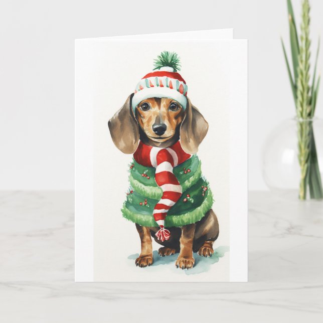 Cartão De Festividades Cachorro de Natal, VAZIO de Daschund de Férias (do (Frente)