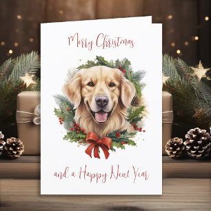 Cartão De Festividades Cachorro de ouro Personalizado Feliz Natal