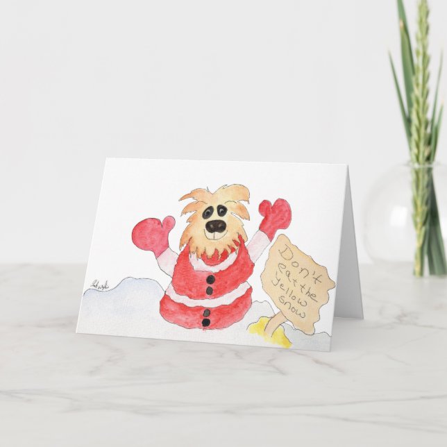 Cartão De Festividades Cachorro de Papai Noel - Não Coma a Neve Amarela (Frente)
