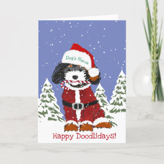 Cartão De Festividades Cachorro de Papais noeis de Bernedoodle Desenhados