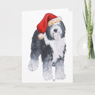 Cartão De Festividades Cachorro de Pastoreio Inglês Antigo Chapéu de Papa