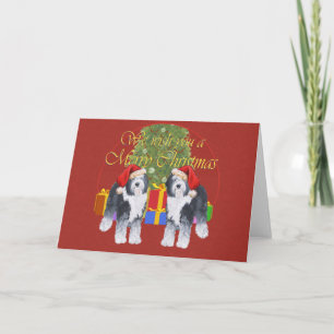 Cartão De Festividades Cachorro de Pastoreio Inglês Antigo Natal