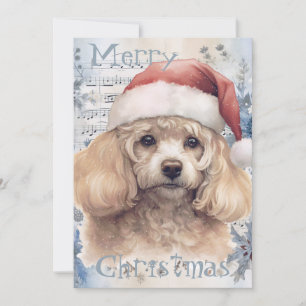 Cartão De Festividades Cachorro de Poodle Cachorro de inverno Aquarela