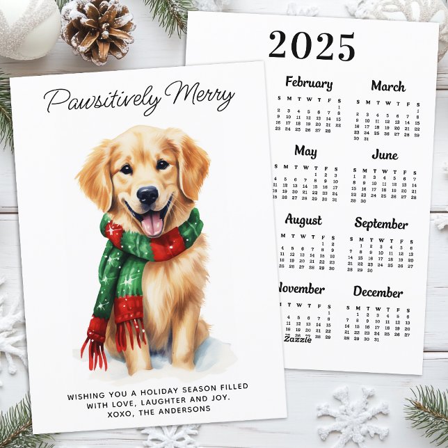 Cartão De Festividades Cachorro do Retriever de ouros 2025 Calendário Fel (Criador carregado)
