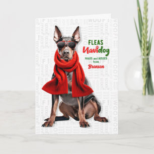 Cartão De Festividades Cachorro Doberman Engraçado Pulgas Navidog com Nom