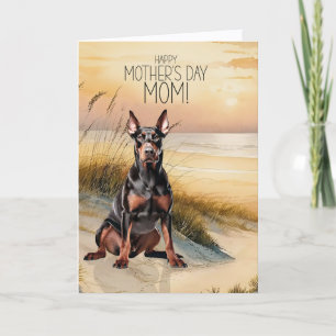 Cartão De Festividades Cachorro Doberman Praia do Pôr do Sol Dia das Mães