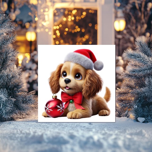 Cartão De Festividades Cachorro Dourado com Enfeite (Criador carregado)