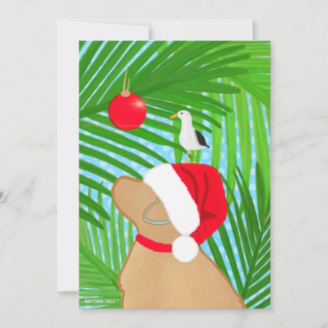 Cartão De Festividades Cachorro Dourado Tropical Papai Noel Gaivota Natal (Frente)
