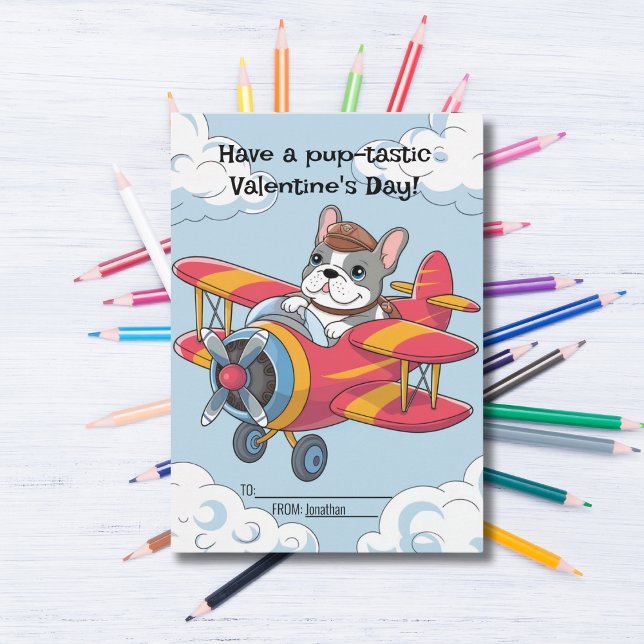 Cartão De Festividades Cachorro e avião em nuvens Dia de os namorados (Criador carregado)