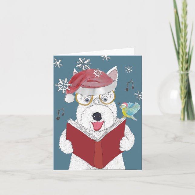 Cartão De Festividades Cachorro e pássaro (Frente)