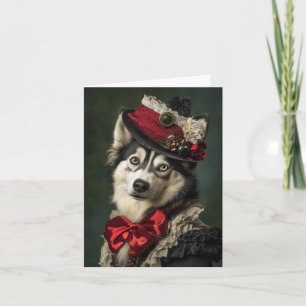 Cartão De Festividades Cachorro Elegante de Natal Siberian Husky Vitorian