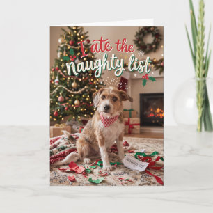 Cartão De Festividades Cachorro Engraçado Comeu a Lista dos Travessos Nat