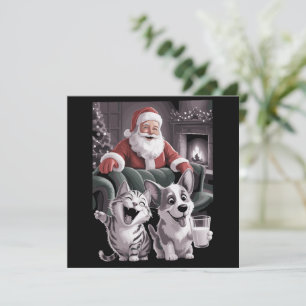 Cartão De Festividades Cachorro engraçado e selfie de gato com o Natal de