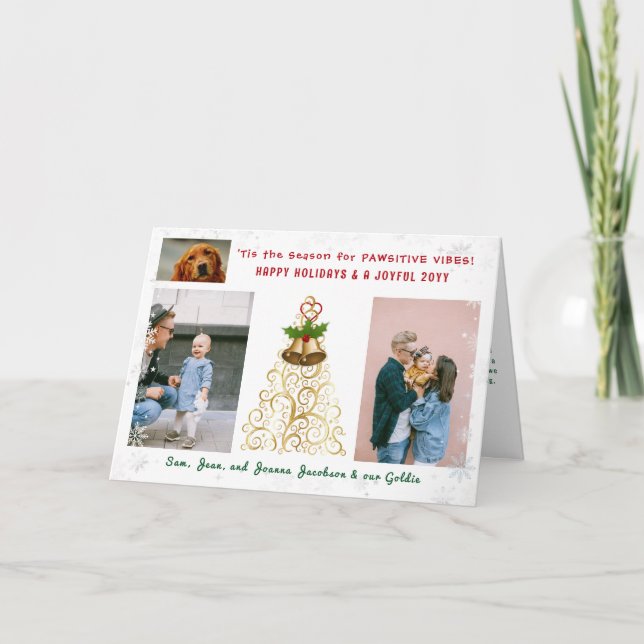 Cartão De Festividades Cachorro Engraçado Gato Patinhas Positivas 3 Fotos (Frente)