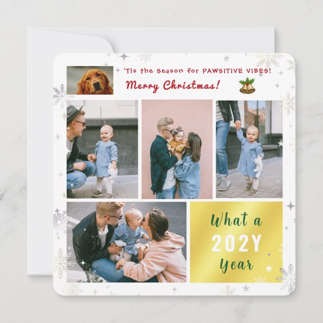 Cartão De Festividades Cachorro Engraçado Gato Pawsitive 5 Fotos Colagem  (Frente)