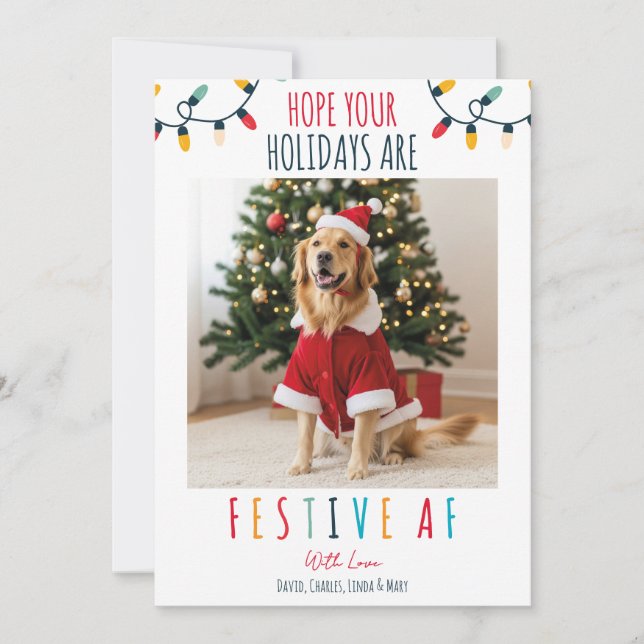 Cartão De Festividades Cachorro Engraçado Pet Foto Natal Festivo AF (Frente)