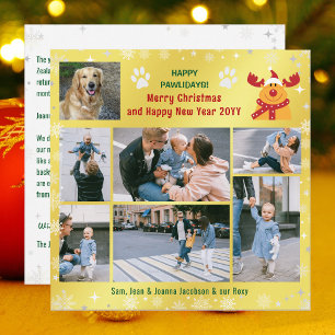 Cartão De Festividades Cachorro Engraçado Rudolph Happy Pawlidays Ouro 7 