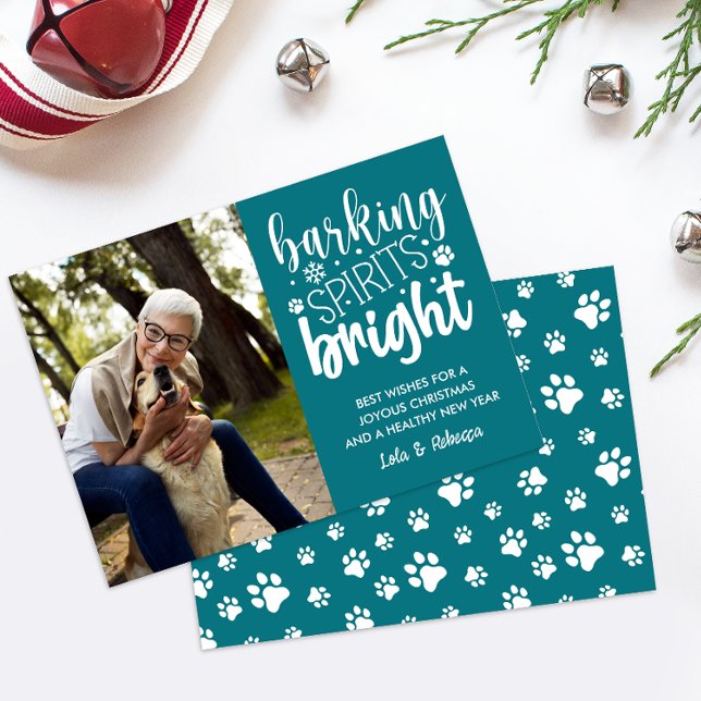 CARTÃO DE FESTIVIDADES CACHORRO ESPIRITO BRILHO PÁWS TEAL CHRISTMAS (TEAL DOG THEMED PHOTO CHRISTMAS CARD WITH VERTICAL PORTAIT OF YOU AND YOUR PET DIGITAL DOWNLOAD )